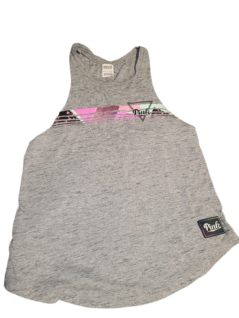 PINK Grey Tank with Pastel Stripe Accents SIZE XS